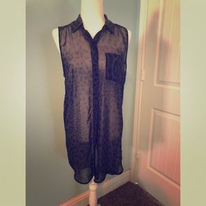 Black on black animal print sheer tunic